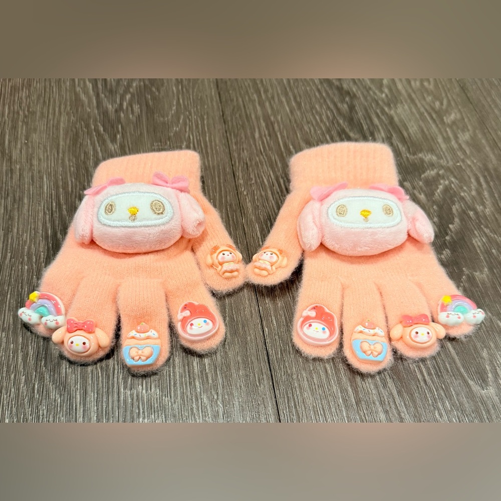 Sanrio My Melody pink plush winter gloves.